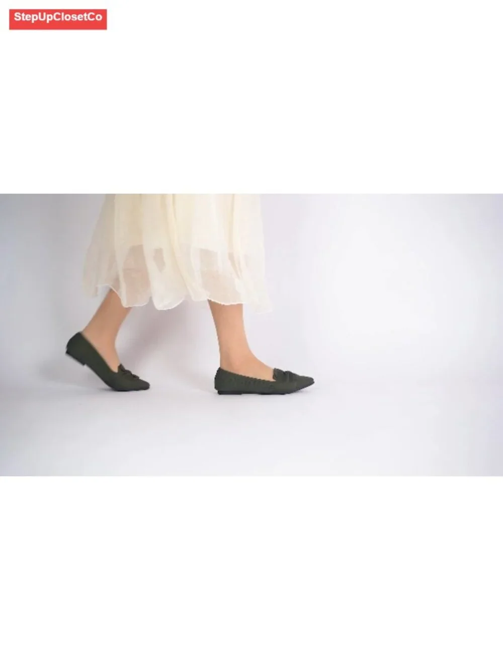 Pointed Toe Ballet Flats with Bow - Comfortable Knit Dressy Flats